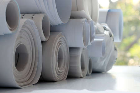 Architecture drawing, waxed sheet and White paperの写真素材