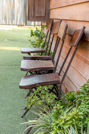 Old chair on grassの写真素材