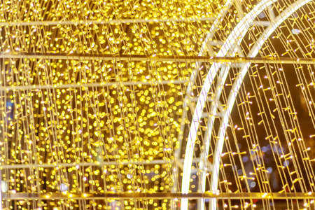 Light point sparkling gold bokeh bright decorate line on white steel frame for celebratory concept, Christmas, New Yearの写真素材