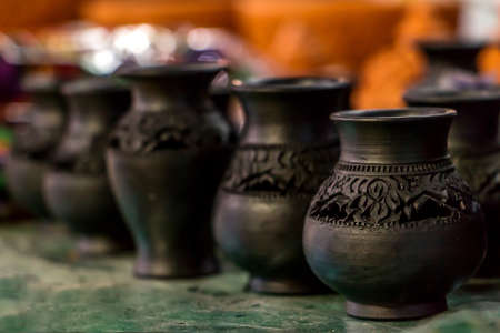 Traditional pottery earthenware black ceramicの写真素材