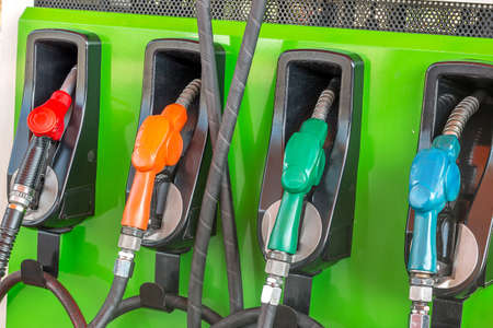 Fuel oil dispenser at petrol filling stationの写真素材