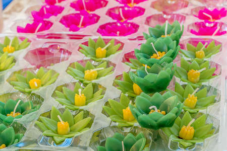 Lotus flower candle green and pink color in pack