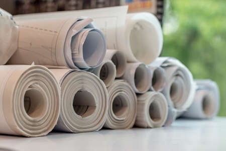 architecture drawing, waxed sheet and White paperの写真素材