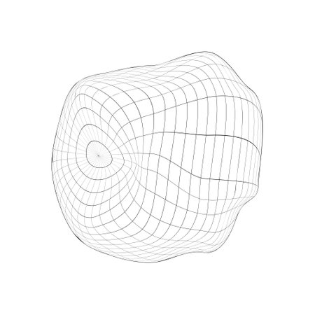 Deflated 3D sphere icon. Distorted wireframe of Earth globe isolated on white background. Planet climate changing concept. Deformation of ball gridのイラスト素材