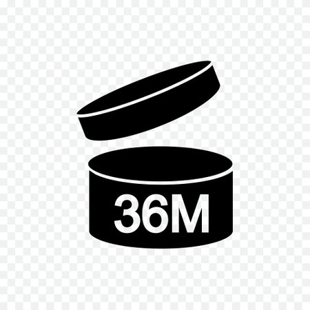 36m PAO icon. 36 months period after opening sign. Thin line jar with open lid and numbers. Product freshness time. Cosmetic, shampoo, makeup validity black labelのイラスト素材