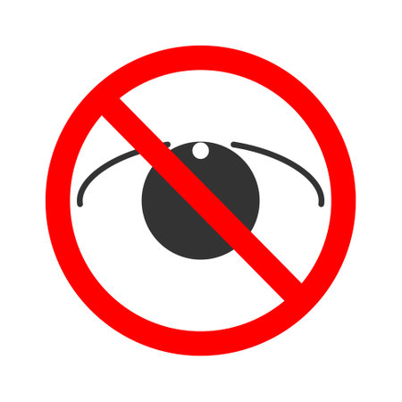 Sensitive content icon. Eye in red warning forbidden sign isolated on white background. Restrictive censored pictogram to hide image or video with scenes of violence or nudityのイラスト素材