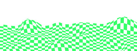 Warped texture with green and white squares. Waved checkered pattern background. Undulate...