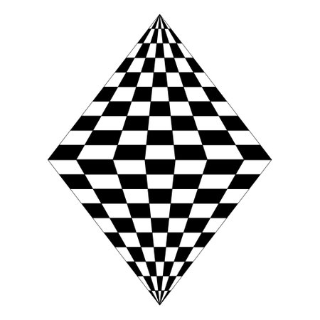 3D checkered rhombus isolated on white background. Diamond or lozenge shape with chequered pattern in three dimension space. Vector flat illustrationのイラスト素材