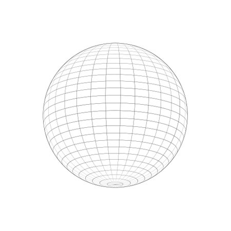 Mesh 3D sphere icon. Wireframe of orb model, spherical shape, ball. Earth globe figure with longitude and latitude, parallel and meridian linesのイラスト素材