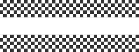 Race flags background with space for text. Chess game or rally sport car competition wallpaper. Black and white squares pattern. Banner with checkered textureのイラスト素材