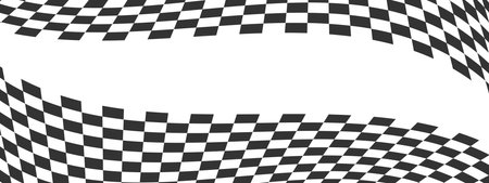 Wavy race flag or chess board background. Warped black and white checkered pattern. Motocross,...