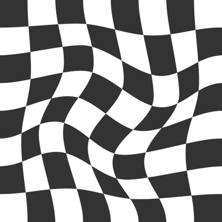 Distorted chessboard texture. Psychedelic pattern with warped black and white squares. Race flag or plaid layout. Checkered visual illusion. Trippy checkerboard surfaceのイラスト素材