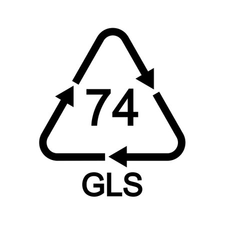 Light sort glass recycling sign in triangular shape with arrows. 74 GLS reusable icon isolated on white background. Environmental protection conceptのイラスト素材