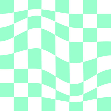 Distorted chessboard texture. Checkered optical illusion. Psychedelic dizzy pattern with warped green and white squares. Trippy checkerboard backgroundのイラスト素材