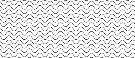Horizontal wavy thin lines. Black and white undulated stripes. Parallel curves texture. Minimalistic graphic print. Sea, ocean or river pattern. Vector graphic illustrationのイラスト素材