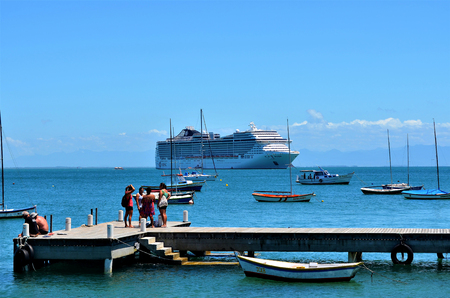 Buzios, Brazil, February 24, 2013: Transatlantic MSC Fantasia anchored. Every year the city receives thousands of tourists during the cruise season in Brazil.のeditorial素材