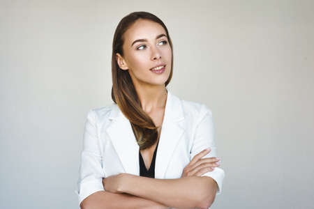 Beautiful business woman on white backgroundの写真素材