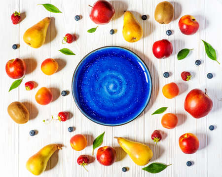 Fresh fruits on white backgroundの写真素材