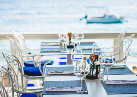 Beach restaurant with sea viewの写真素材