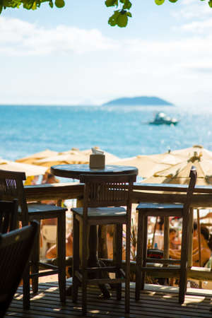 Table on the seasideの写真素材