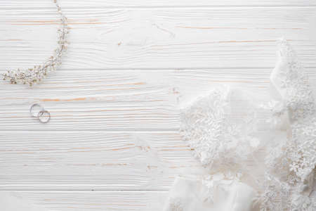 Wedding accessories on white backgroundの写真素材