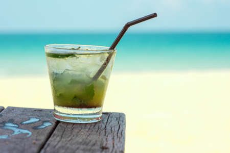 Mojito cocktail on a beach backgroundの写真素材