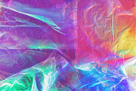 Disposable plastic bags in neon lights. Zero waste concept.