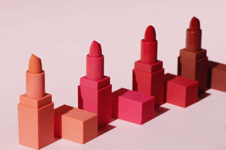 Colorful lipsticks in a row.
