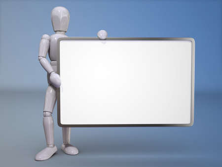 A puppet is holding a message board