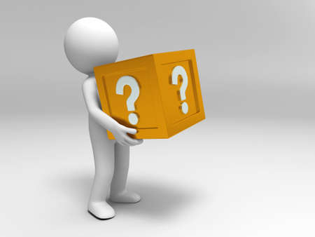 3d people are holding the question mark boxの写真素材