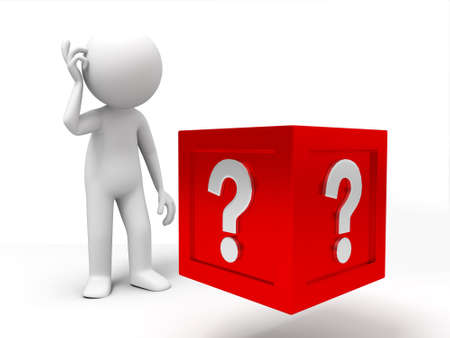 3d people standing in front of the question boxの写真素材