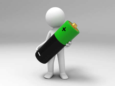 A 3d people was holding a batteryの写真素材
