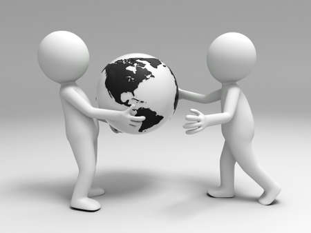 A 3d people brought the earth to the otherの写真素材
