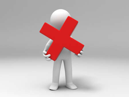 A 3d people was holding a Wrong Symbol