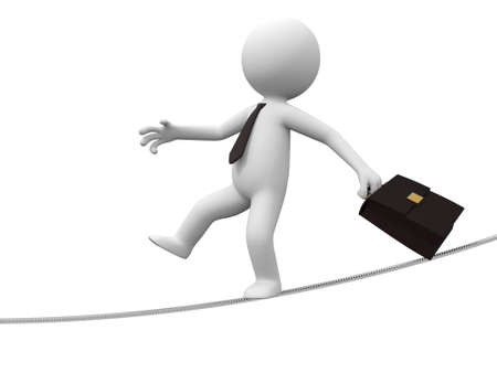 A 3d people is walking in steel wire の写真素材