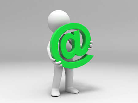 A 3d people is holding an E-mail signの写真素材