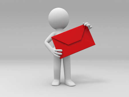 A 3d people is holding an letter の写真素材