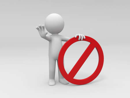 A 3d people is holding a prohibitory signの写真素材