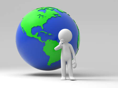 A person standing in front earth thinkingの写真素材