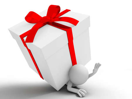 Gift  a people is pinning down by a gift boxの写真素材