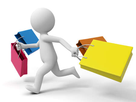 Shopping  a people is running with some shopping bagsの写真素材