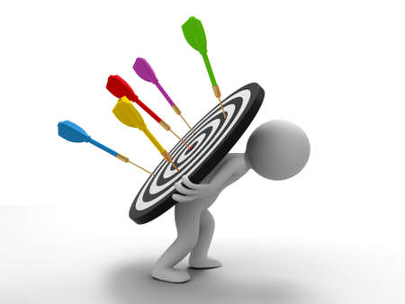 Darts target a people is carrying a dartboard  with difficultyの写真素材