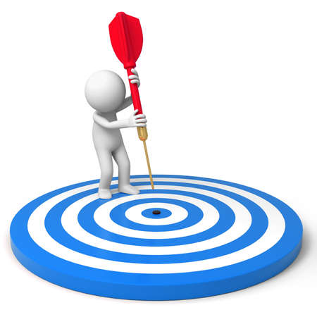 Darts target a people is standing on the dartboard with a dartの写真素材