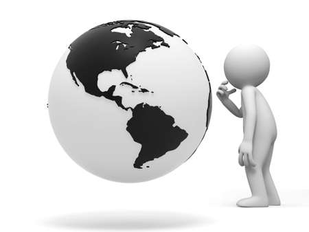 earth a people is standing in front of the earth thinkingの写真素材