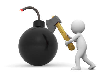 bomb A people cut a bomb with a axeの写真素材
