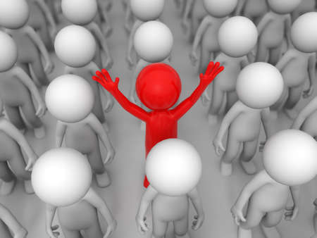 Winner red people among crowd of white  fellows の写真素材