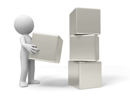 Box cube A people standing next to the boxesの写真素材