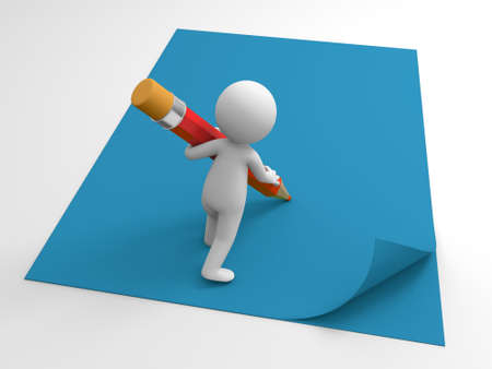 A person to write with a pencil on paperの写真素材