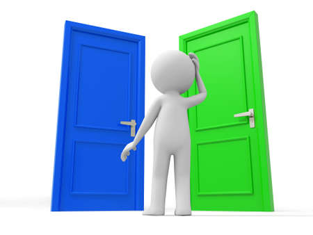 Door Choose  A Human stands between two doorsの写真素材