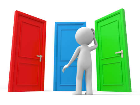 Door Choose A person thinking in front of three doorsの写真素材
